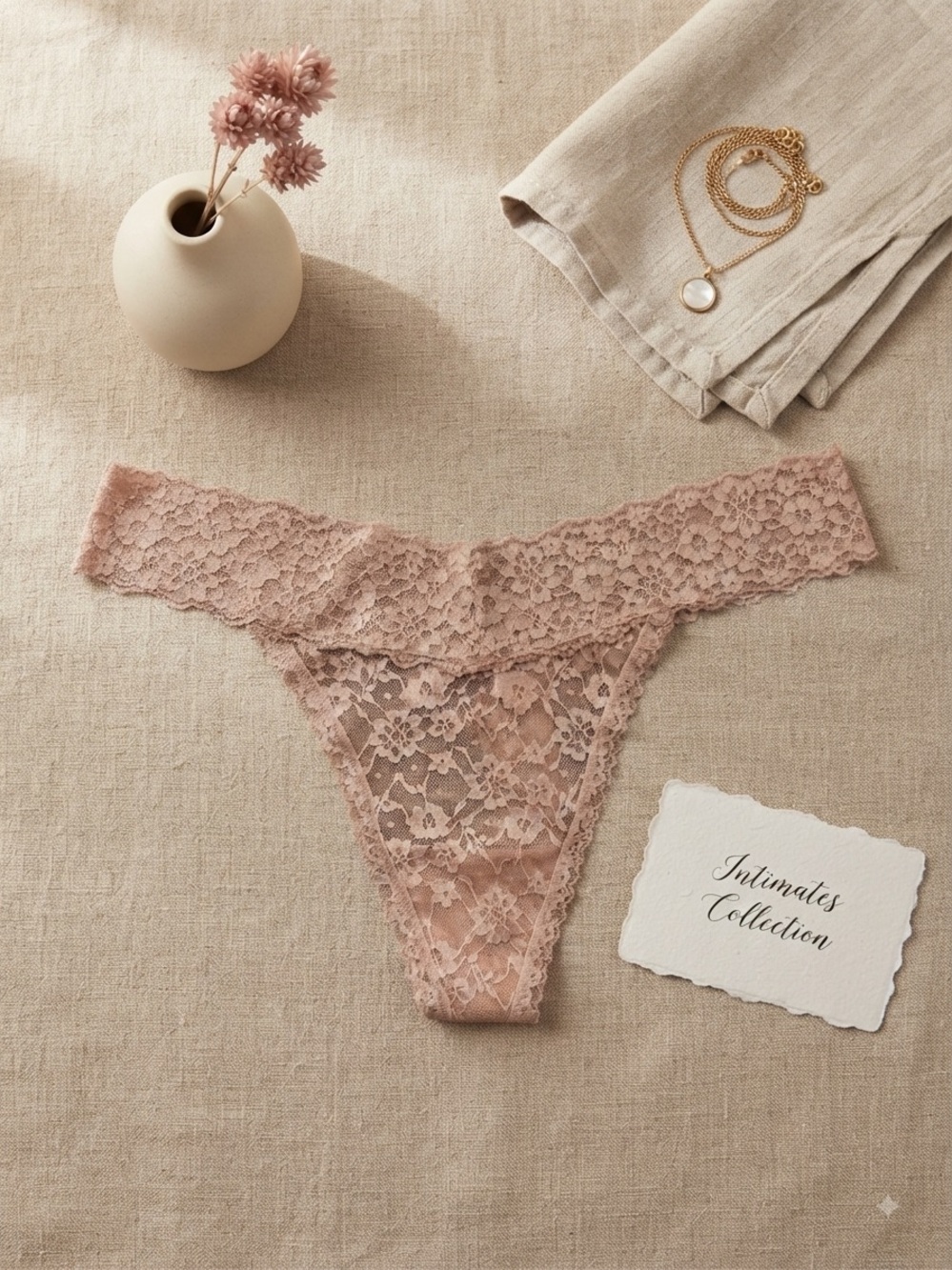 Victoria's Secret Lace Thong Panty in Dusty Rose